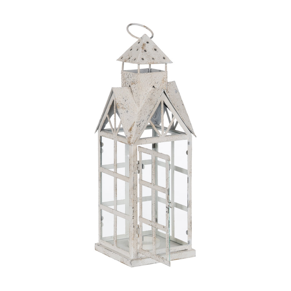 FAROL PORTAVELAS BLANCO METAL 15 X 15 X 45 CM