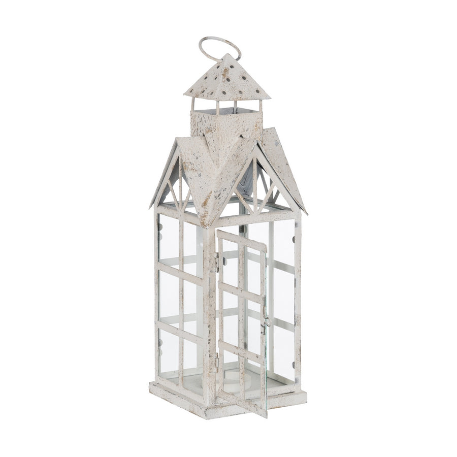 FAROL PORTAVELAS BLANCO METAL 15 X 15 X 45 CM
