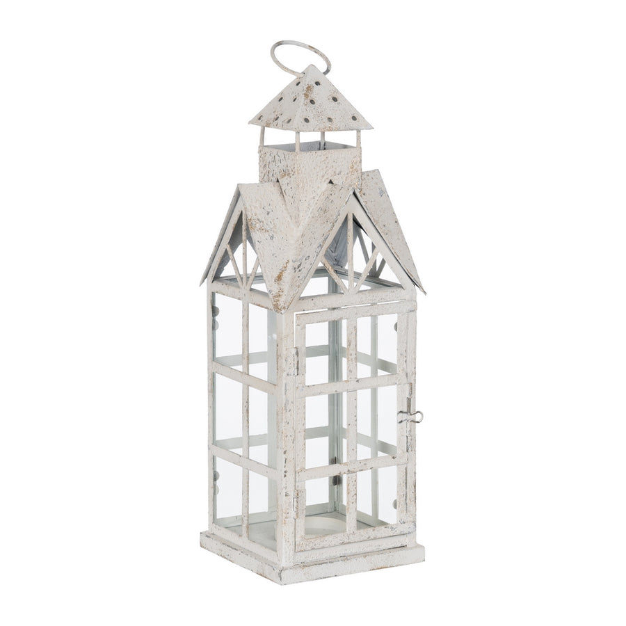FAROL PORTAVELAS BLANCO METAL 15 X 15 X 45 CM