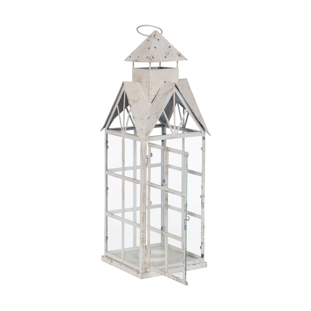 FAROL PORTAVELAS BLANCO METAL 21 X 21 X 63 CM