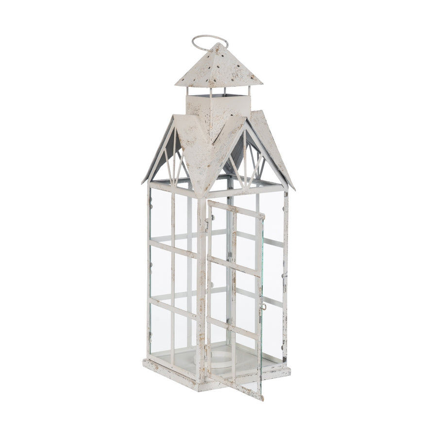 FAROL PORTAVELAS BLANCO METAL 21 X 21 X 63 CM