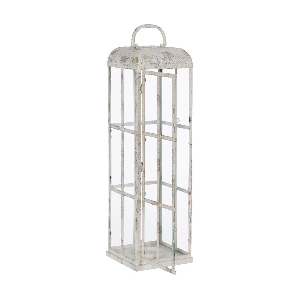 FAROL PORTAVELAS AZUL CLARO METAL 18 X 18 X 61 CM