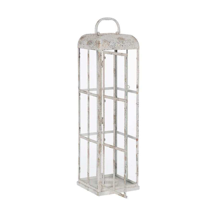 LIGHT BLUE METAL CANDLE HOLDER LANTERN 18 X 18 X 61 CM