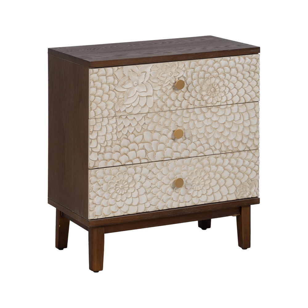 CARVED WHITE-BROWN DM-WOOD SIDE TABLE 64 X 36 X 71 CM