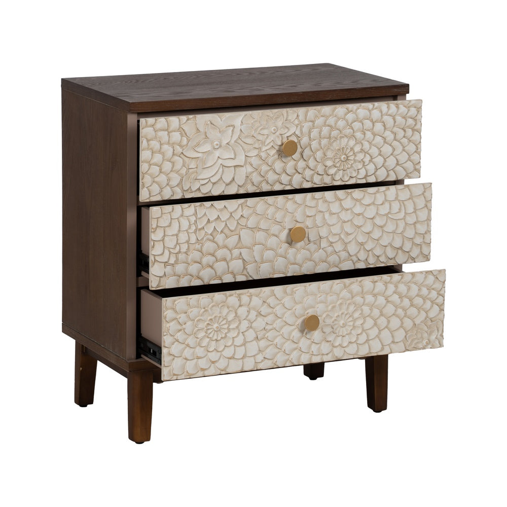 CARVED WHITE-BROWN DM-WOOD SIDE TABLE 64 X 36 X 71 CM