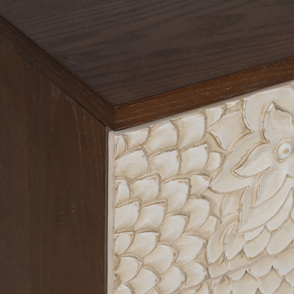 CARVED WHITE-BROWN DM-WOOD SIDE TABLE 64 X 36 X 71 CM