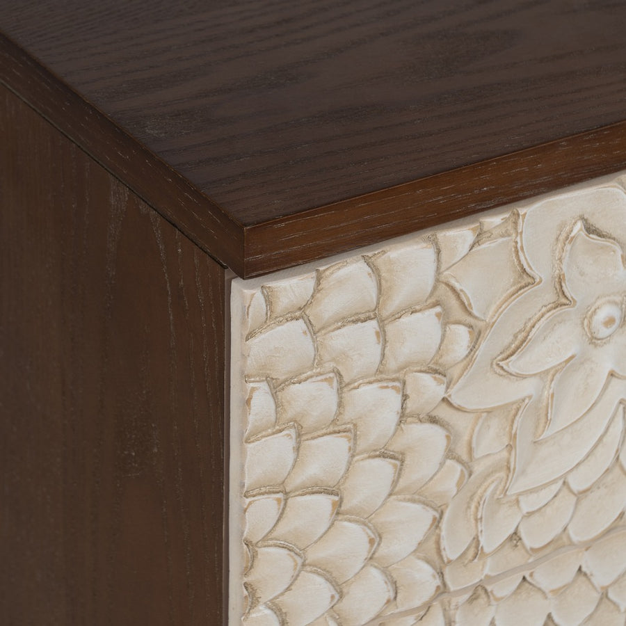 CARVED WHITE-BROWN DM-WOOD SIDE TABLE 64 X 36 X 71 CM