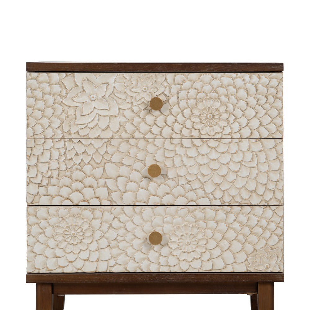 CARVED WHITE-BROWN DM-WOOD SIDE TABLE 64 X 36 X 71 CM