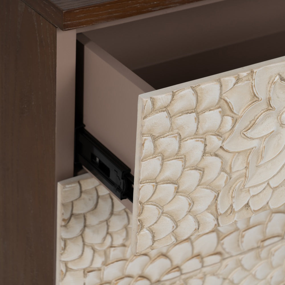 CARVED WHITE-BROWN DM-WOOD SIDE TABLE 64 X 36 X 71 CM