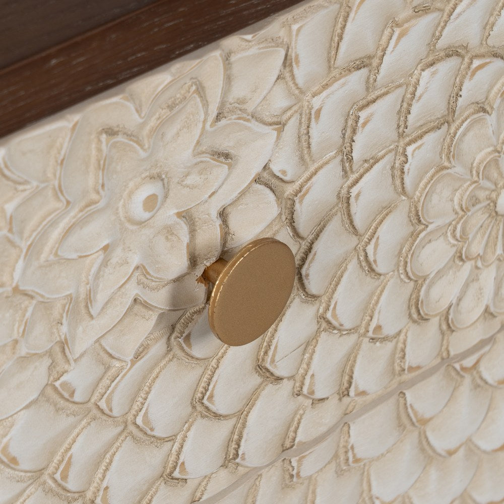 CARVED WHITE-BROWN DM-WOOD SIDE TABLE 64 X 36 X 71 CM