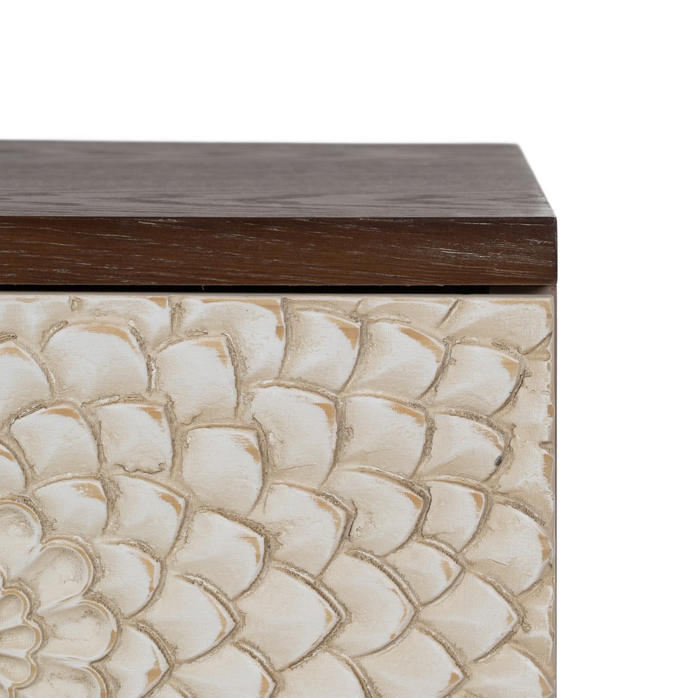 CARVED WHITE-BROWN DM-WOOD SIDE TABLE 64 X 36 X 71 CM