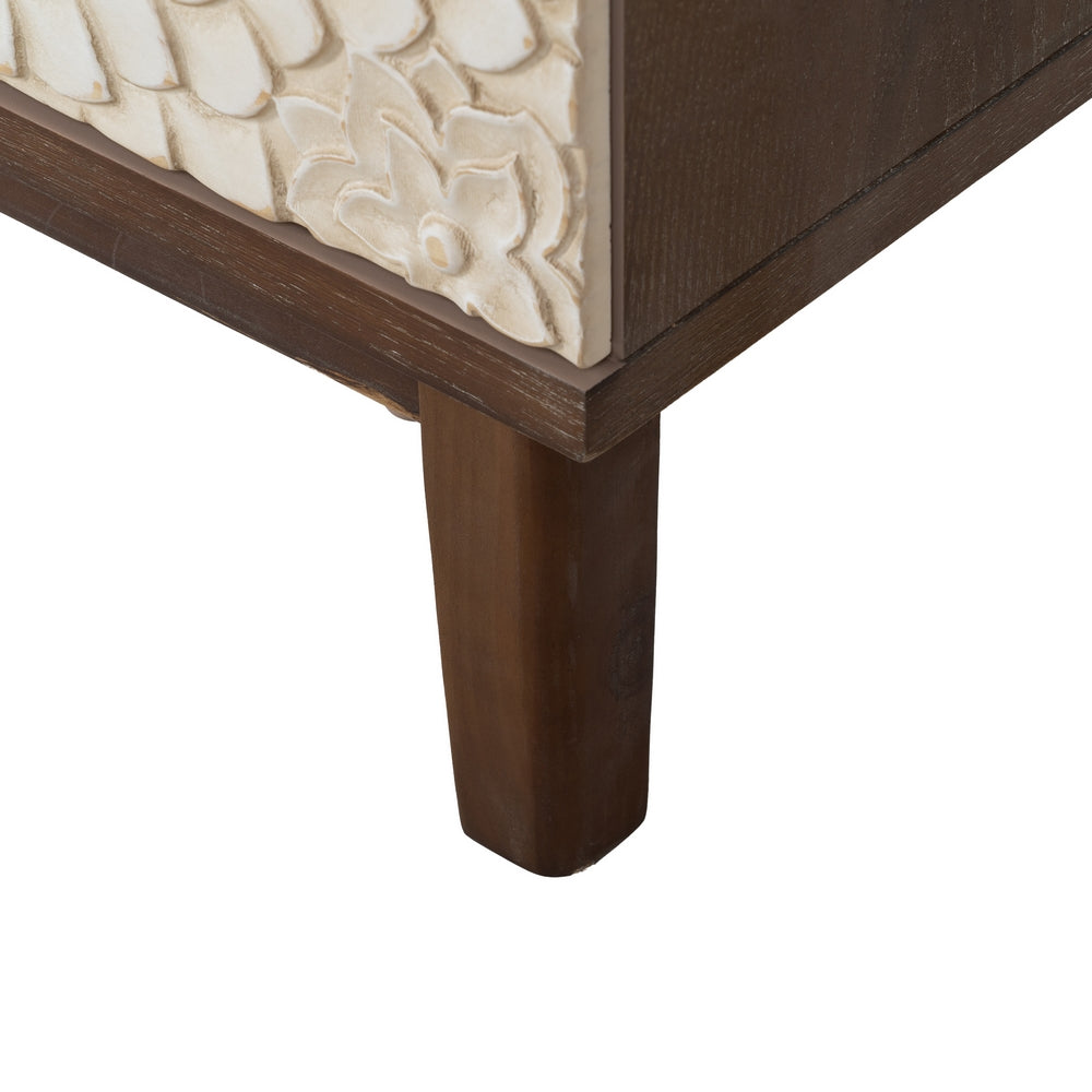 CARVED WHITE-BROWN DM-WOOD SIDE TABLE 64 X 36 X 71 CM