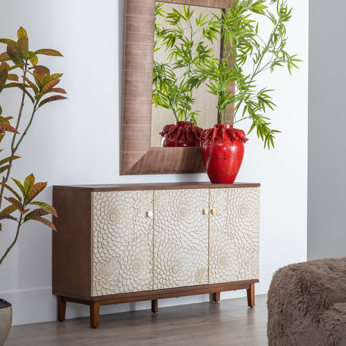 APARADOR TALLADA BLANCO-MARR�N DM-MADERA 135 X 40 X 80 CM