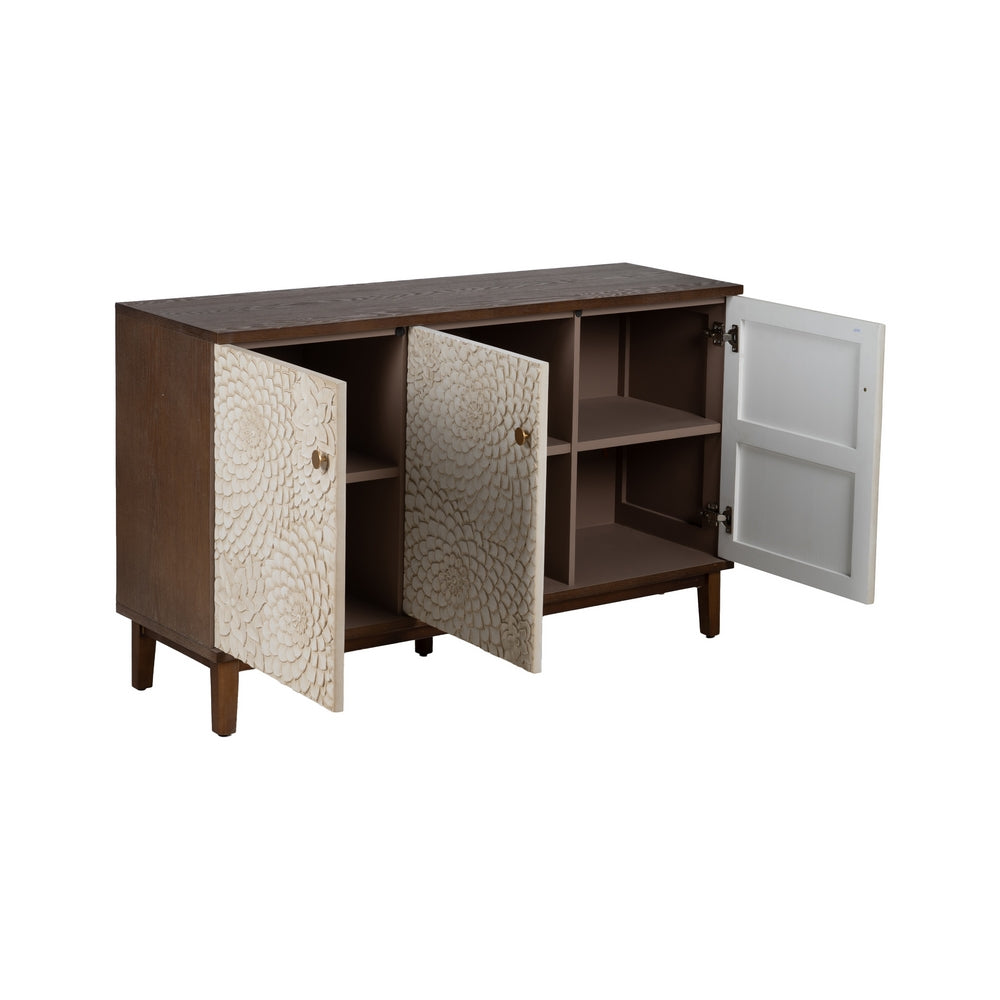 WHITE-BROWN CARVED SIDEBOARD MDF-WOOD 135 X 40 X 80 CM