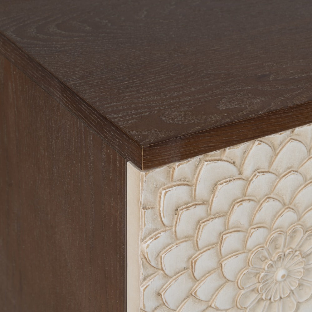 WHITE-BROWN CARVED SIDEBOARD MDF-WOOD 135 X 40 X 80 CM
