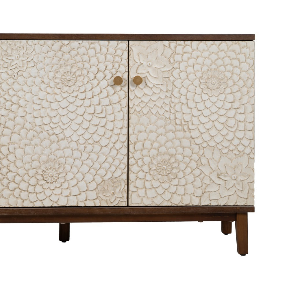 WHITE-BROWN CARVED SIDEBOARD MDF-WOOD 135 X 40 X 80 CM