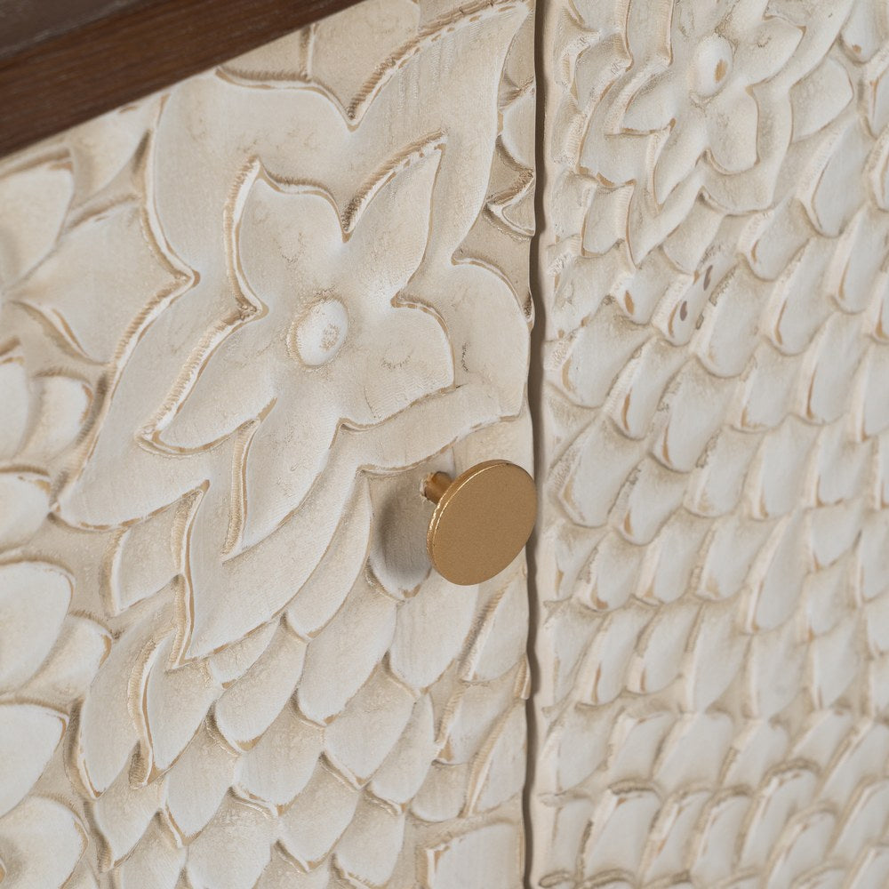WHITE-BROWN CARVED SIDEBOARD MDF-WOOD 135 X 40 X 80 CM