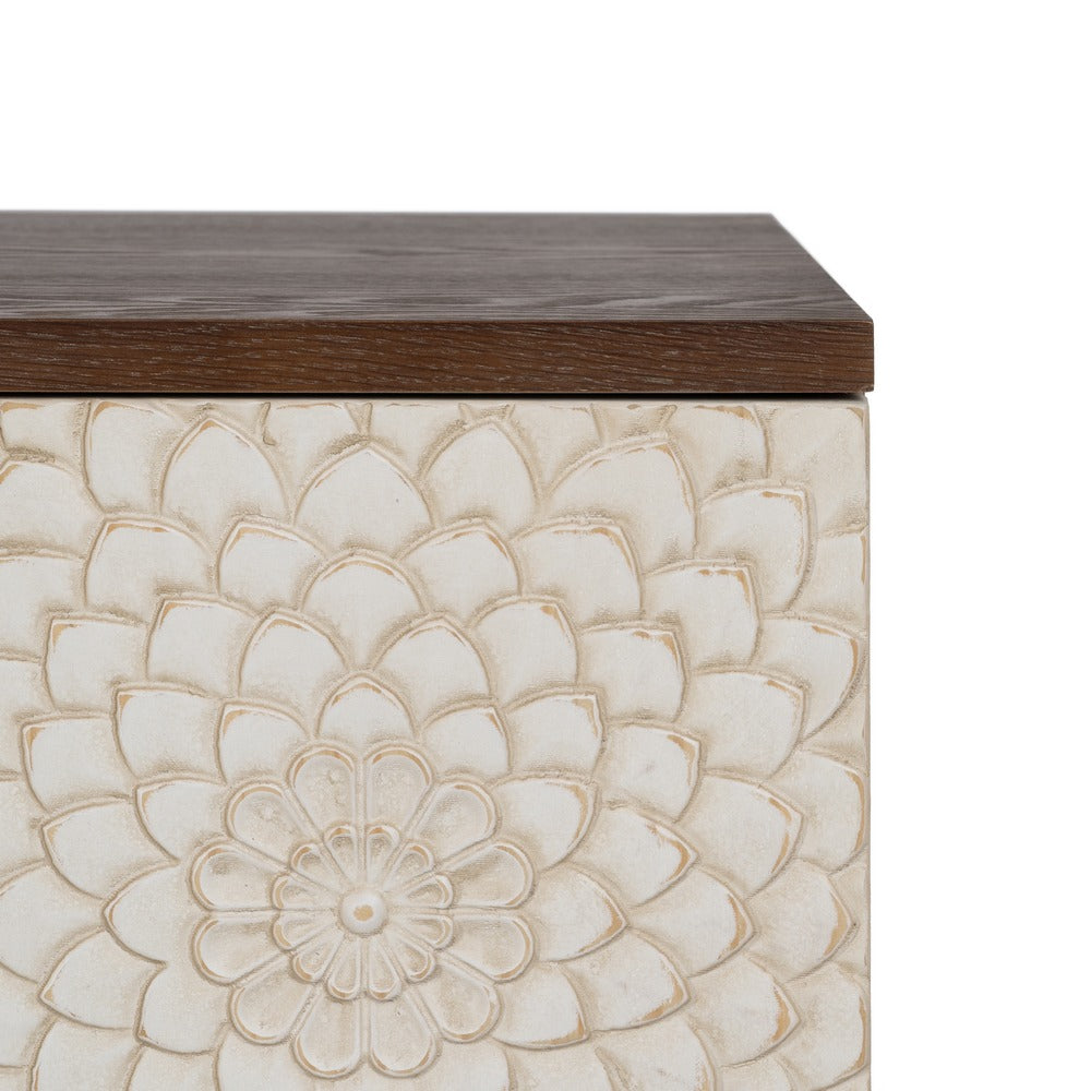 WHITE-BROWN CARVED SIDEBOARD MDF-WOOD 135 X 40 X 80 CM