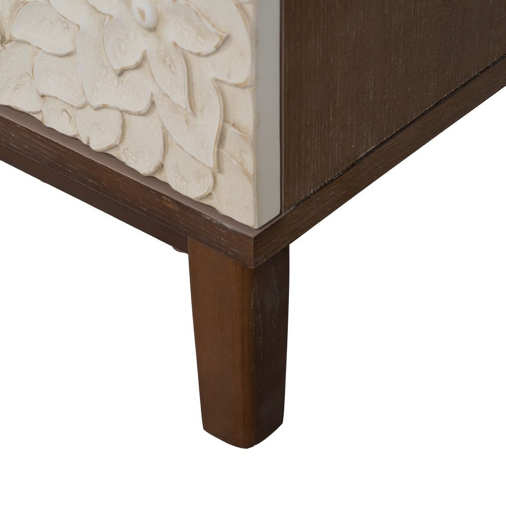 WHITE-BROWN CARVED SIDEBOARD MDF-WOOD 135 X 40 X 80 CM