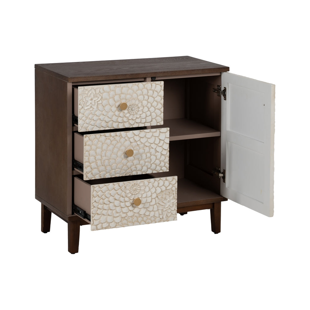 MUEBLE RECIBIDOR TALLADA BLANCO-MARRÓN 80 X 39 X 80 CM