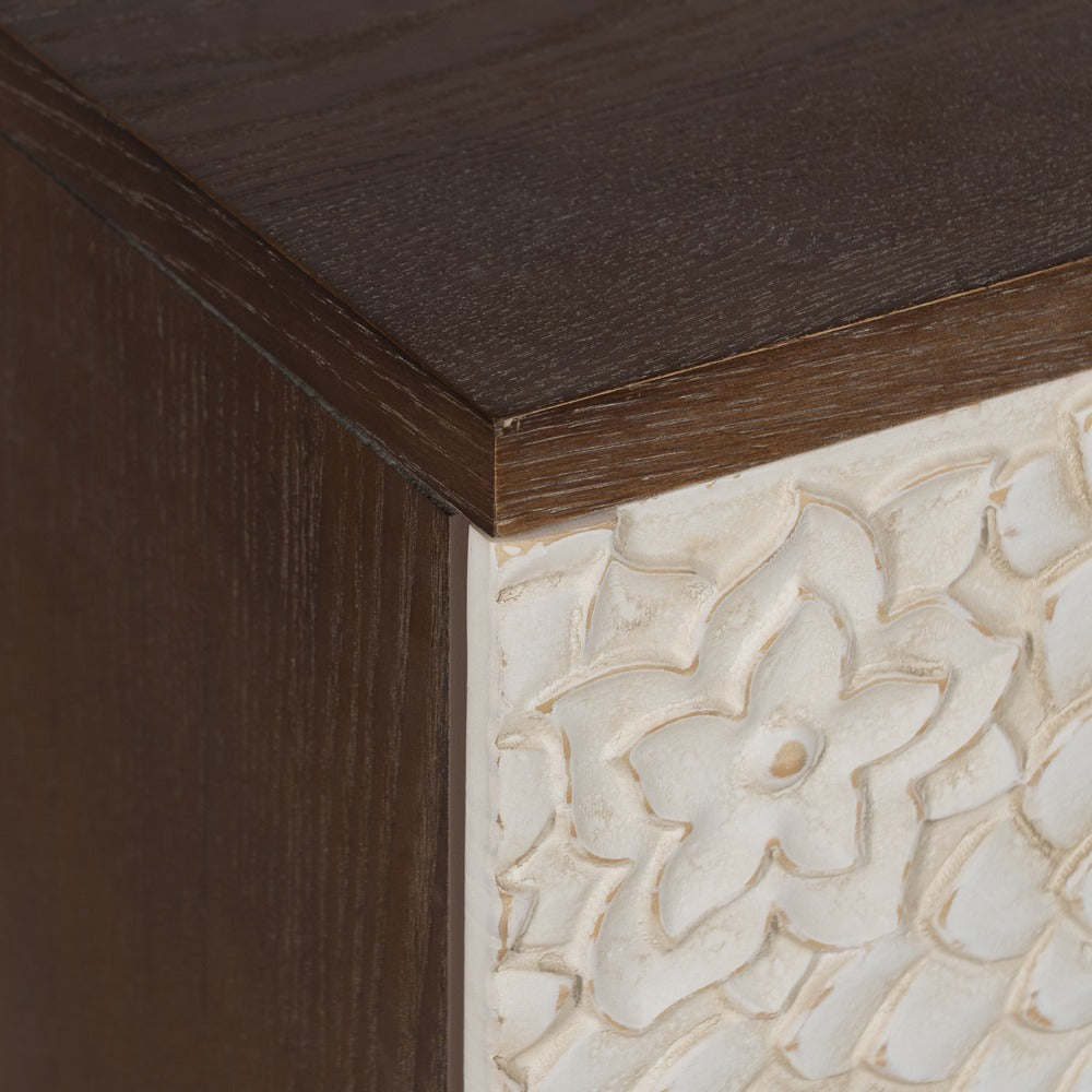 MUEBLE RECIBIDOR TALLADA BLANCO-MARRÓN 80 X 39 X 80 CM