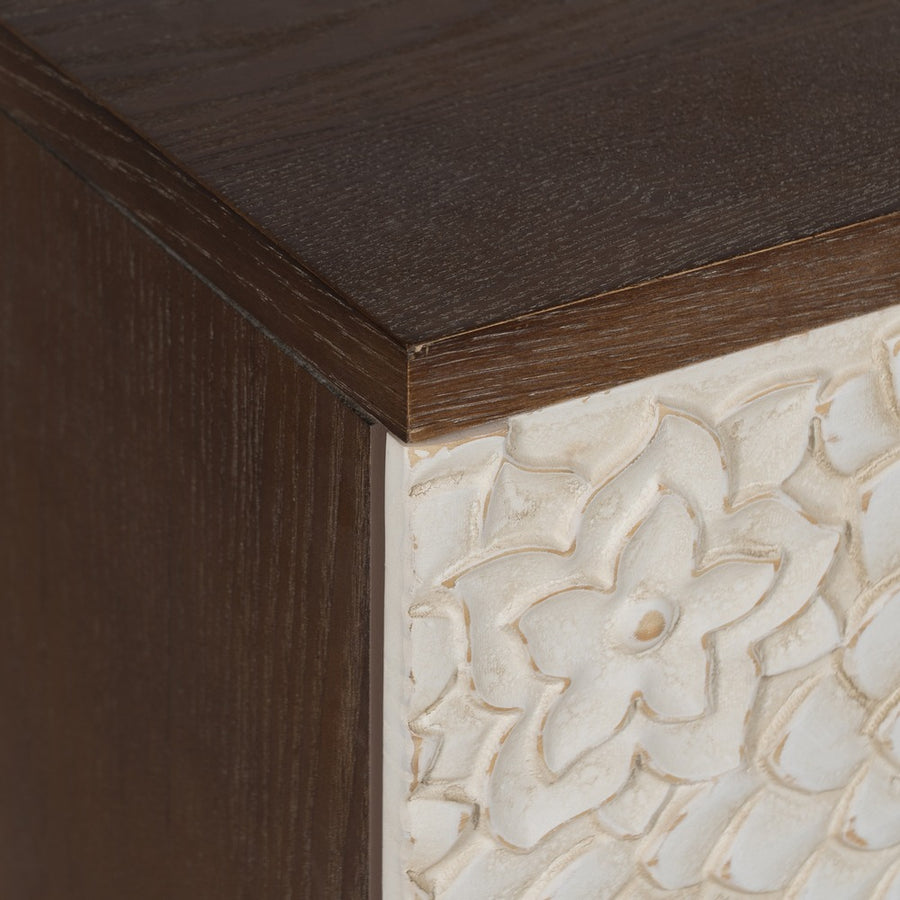 MUEBLE RECIBIDOR TALLADA BLANCO-MARRÓN 80 X 39 X 80 CM