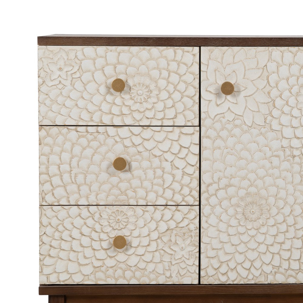 MUEBLE RECIBIDOR TALLADA BLANCO-MARRÓN 80 X 39 X 80 CM