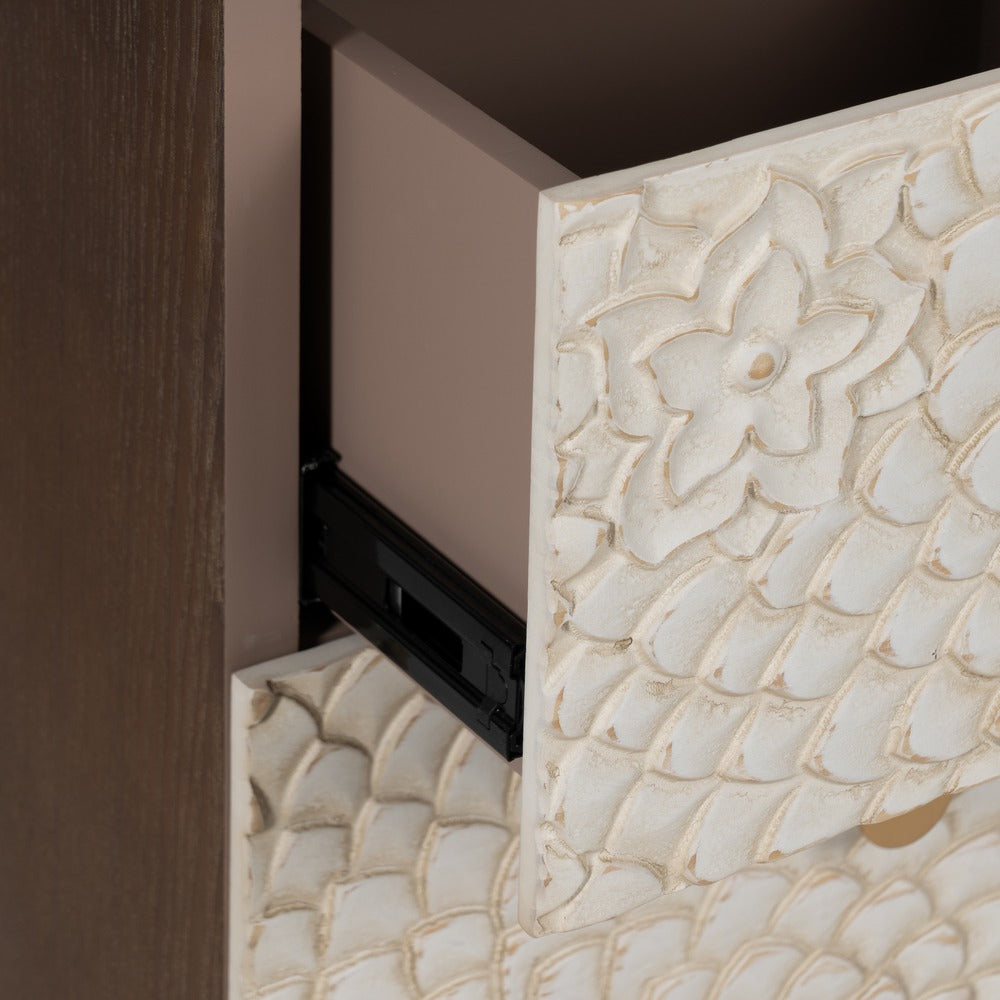MUEBLE RECIBIDOR TALLADA BLANCO-MARRÓN 80 X 39 X 80 CM