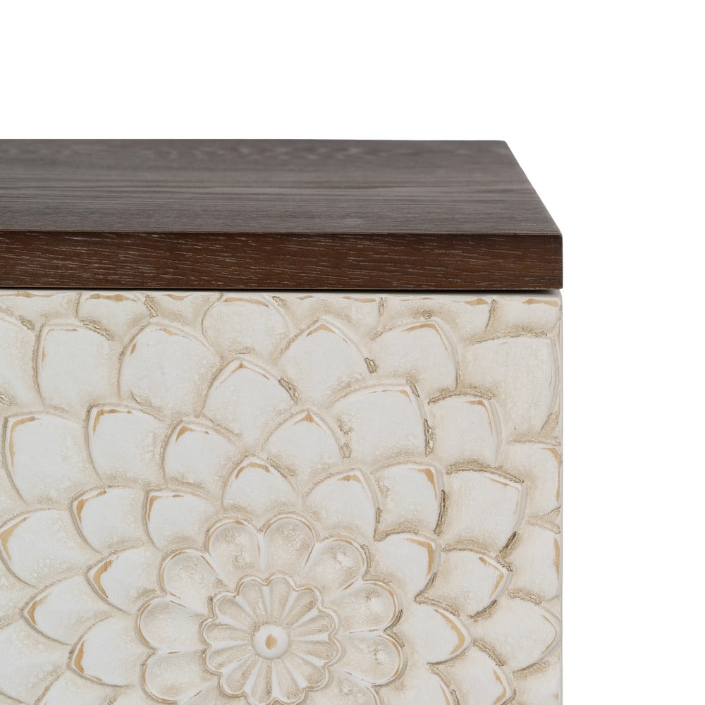 MUEBLE RECIBIDOR TALLADA BLANCO-MARRÓN 80 X 39 X 80 CM