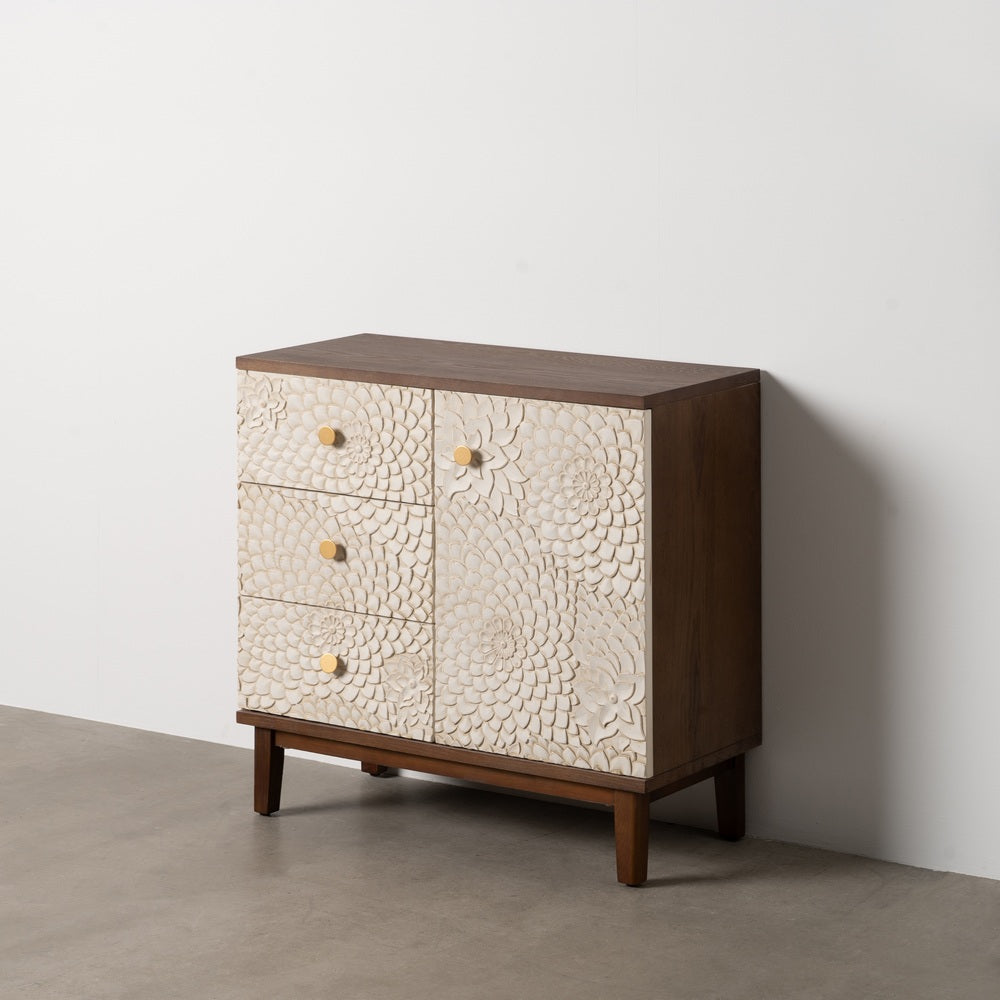 MUEBLE RECIBIDOR TALLADA BLANCO-MARRÓN 80 X 39 X 80 CM