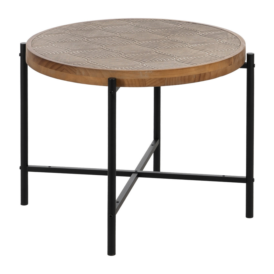 NATURAL-BLACK METAL-WOOD SIDE TABLE 69 X 69 X 52.50 CM