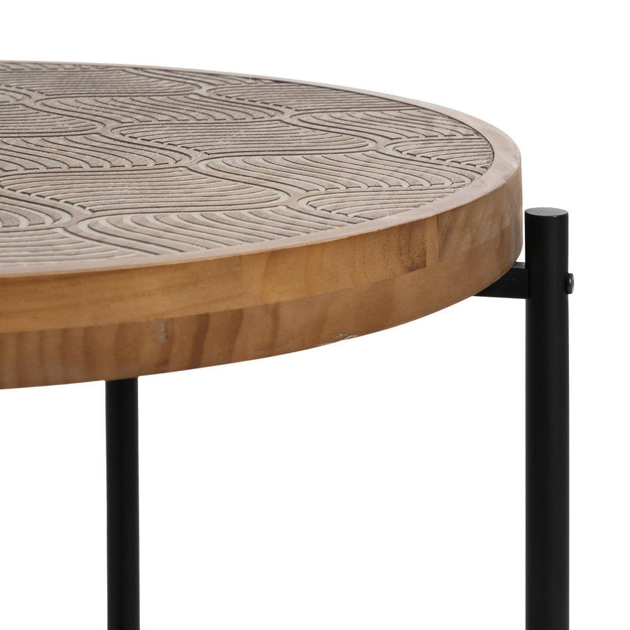 NATURAL-BLACK METAL-WOOD SIDE TABLE 69 X 69 X 52.50 CM