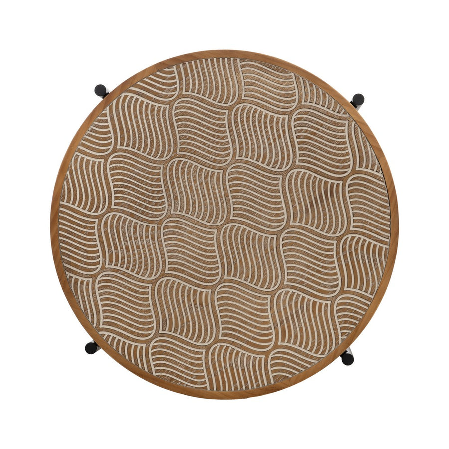 NATURAL-BLACK METAL-WOOD SIDE TABLE 69 X 69 X 52.50 CM