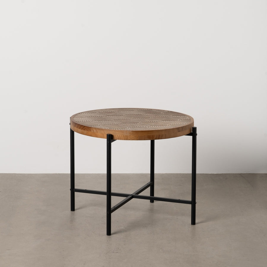 NATURAL-BLACK METAL-WOOD SIDE TABLE 69 X 69 X 52.50 CM