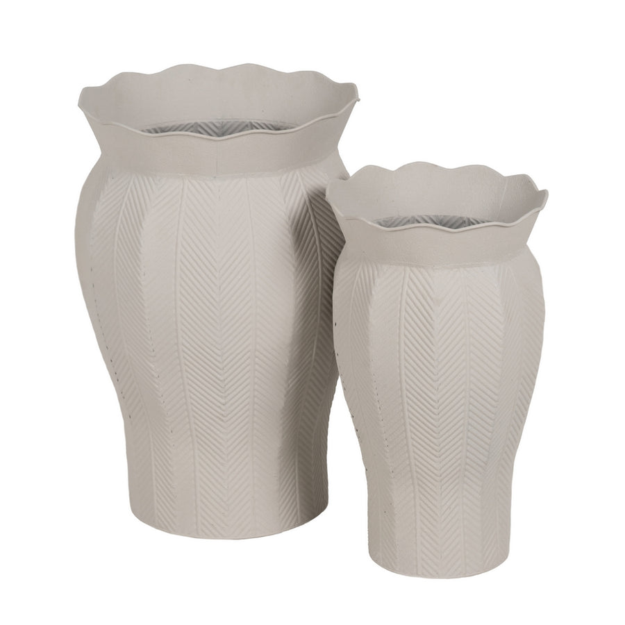 SET OF 2 WHITE METAL PLANTERS DECORATION 25.50 X 25.50 X 44.50