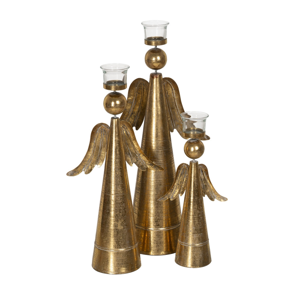 ANGEL GOLD METAL-GLASS CANDLE HOLDER 26.50 X 13.50 X 52.50 CM
