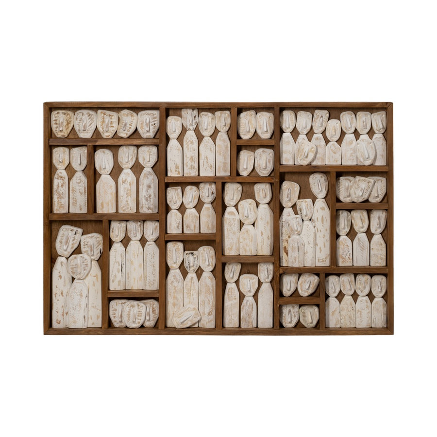 WALL MURAL BROWN WOOD FIGURES 120 X 80 X 6 CM