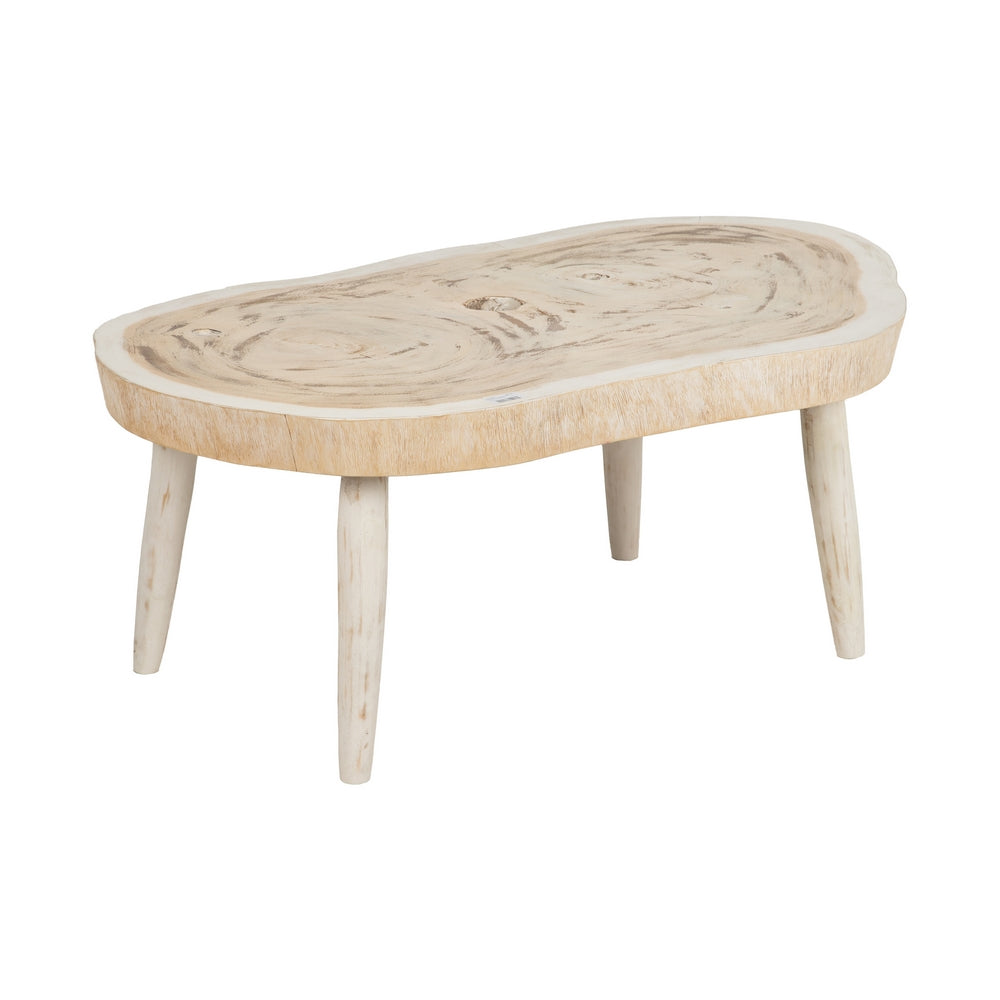 MESA CENTRO BLANCO ROZADO MADERA DE SUAR 100 X 70 X 45 CM