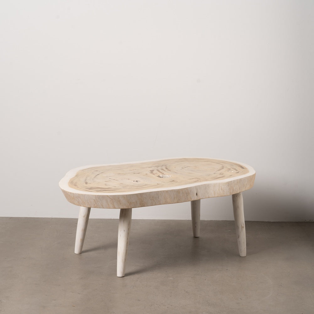 MESA CENTRO BLANCO ROZADO MADERA DE SUAR 100 X 70 X 45 CM