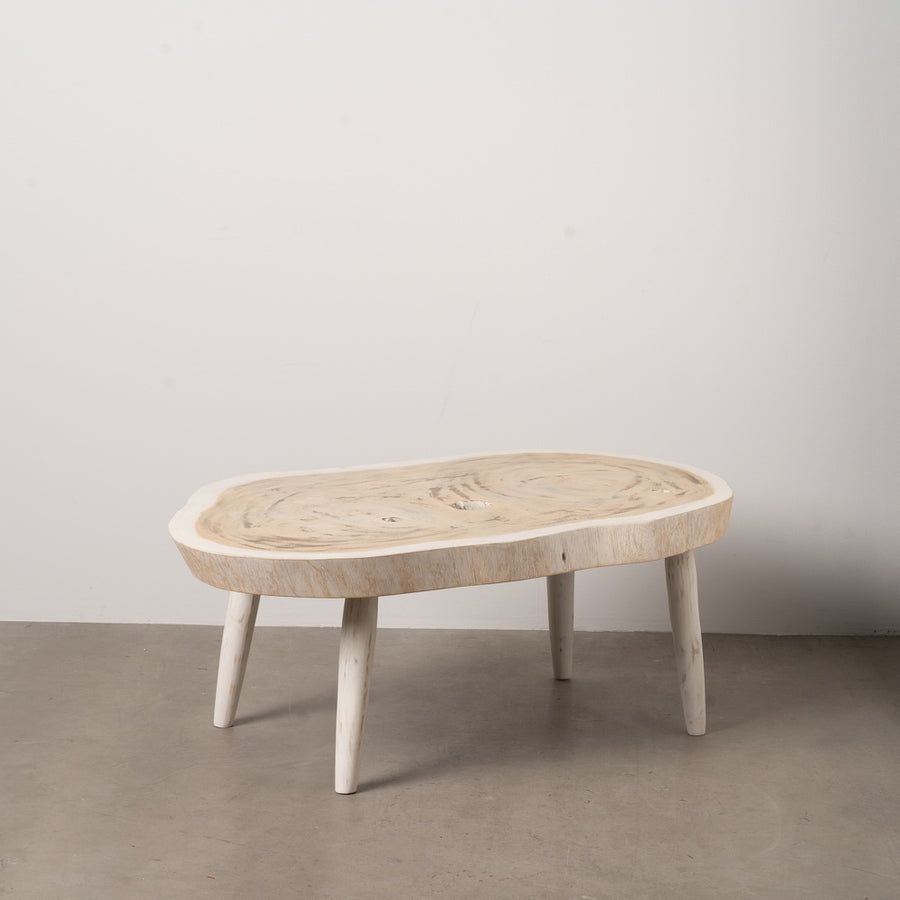 MESA CENTRO BLANCO ROZADO MADERA DE SUAR 100 X 70 X 45 CM