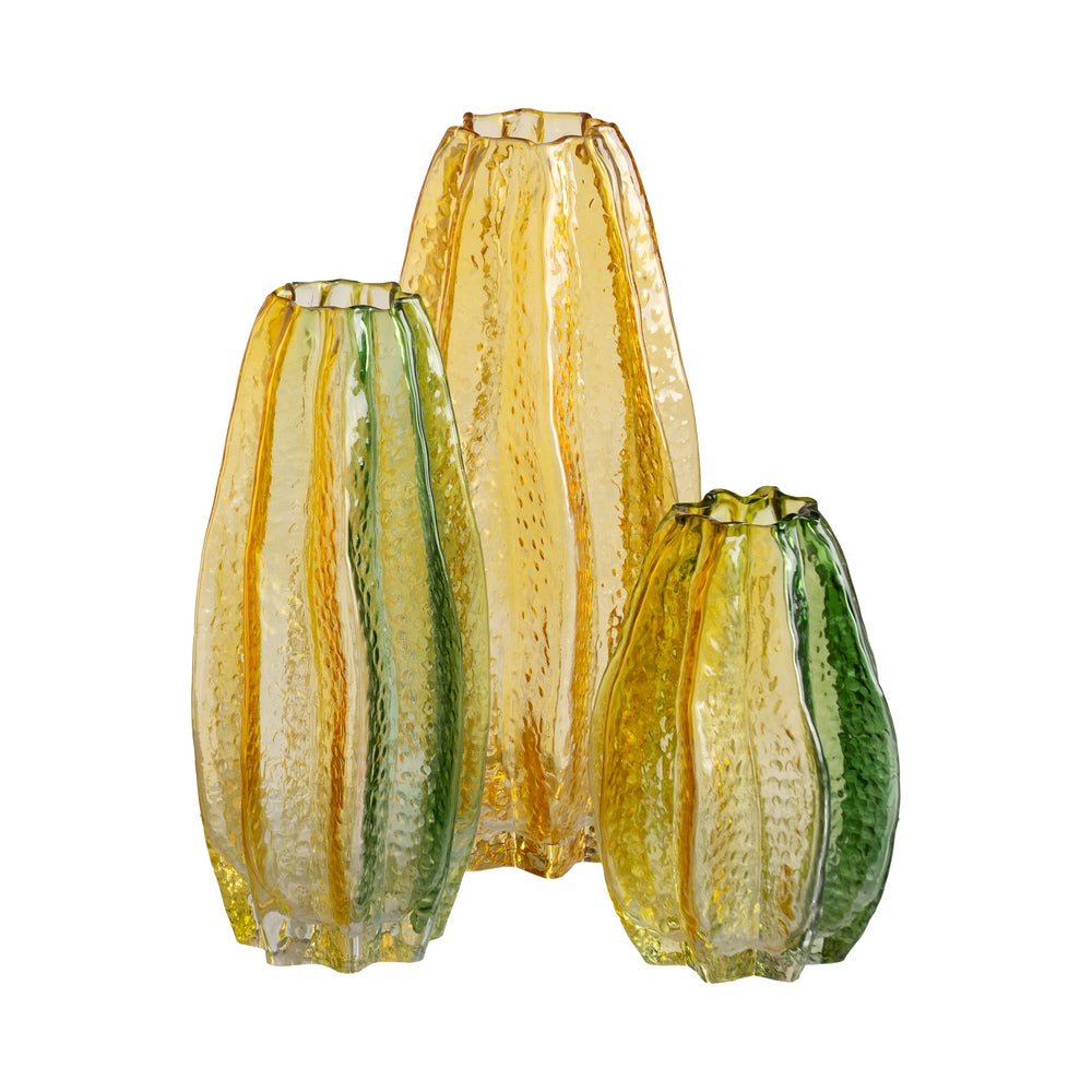 JARRÓN VERDE-AMARILLO CRISTAL DECORACIÓN 14,50 X 14,50 X 21