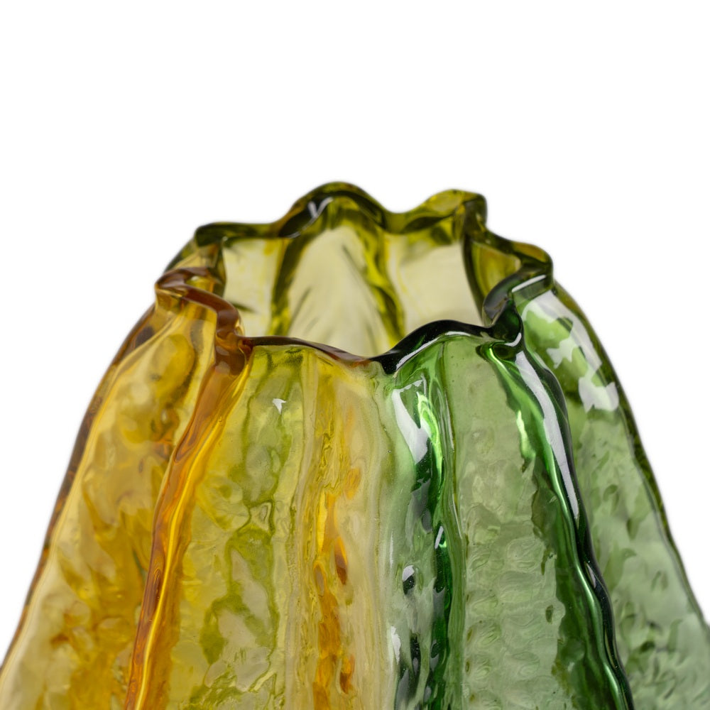 JARRÓN VERDE-AMARILLO CRISTAL DECORACIÓN 14,50 X 14,50 X 21