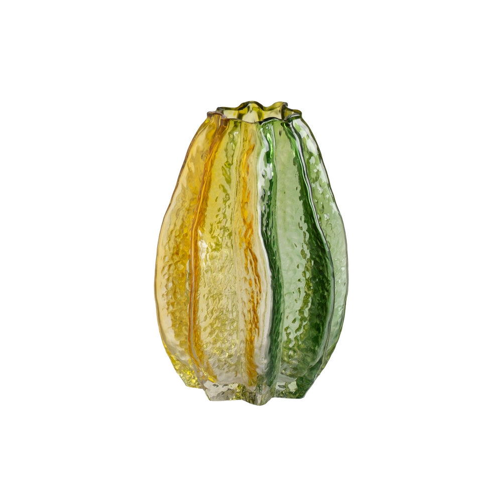 JARRÓN VERDE-AMARILLO CRISTAL DECORACIÓN 14,50 X 14,50 X 21