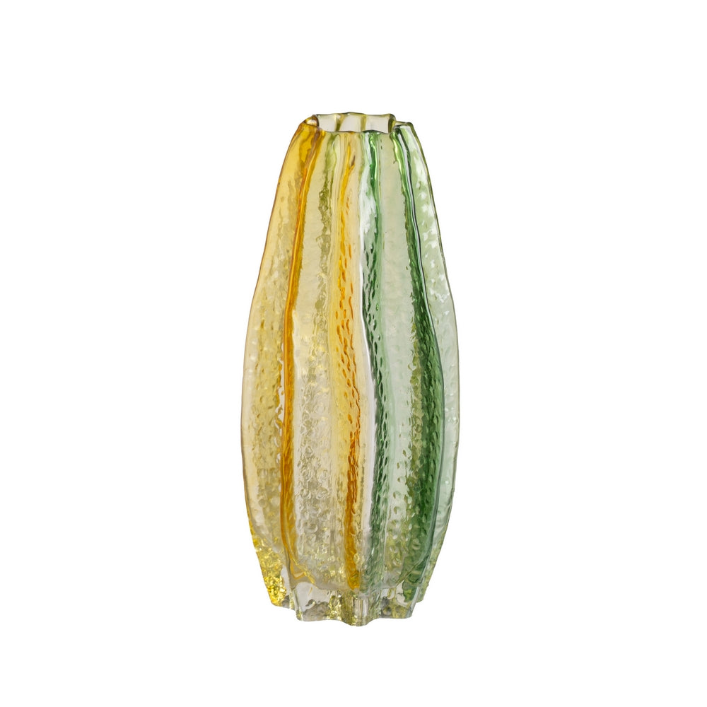 JARRÓN VERDE-AMARILLO CRISTAL DECORACIÓN 13,50 X 13,50 X 30