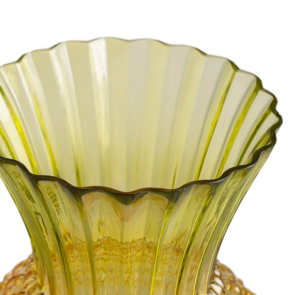JARRÓN PIÑA VERDE-AMARILLO CRISTAL 17 X 17 X 22 CM