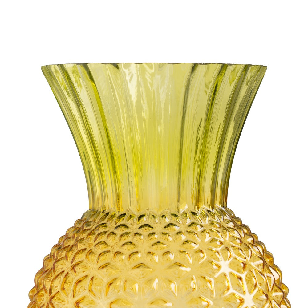 JARRÓN PIÑA VERDE-AMARILLO CRISTAL 17 X 17 X 22 CM
