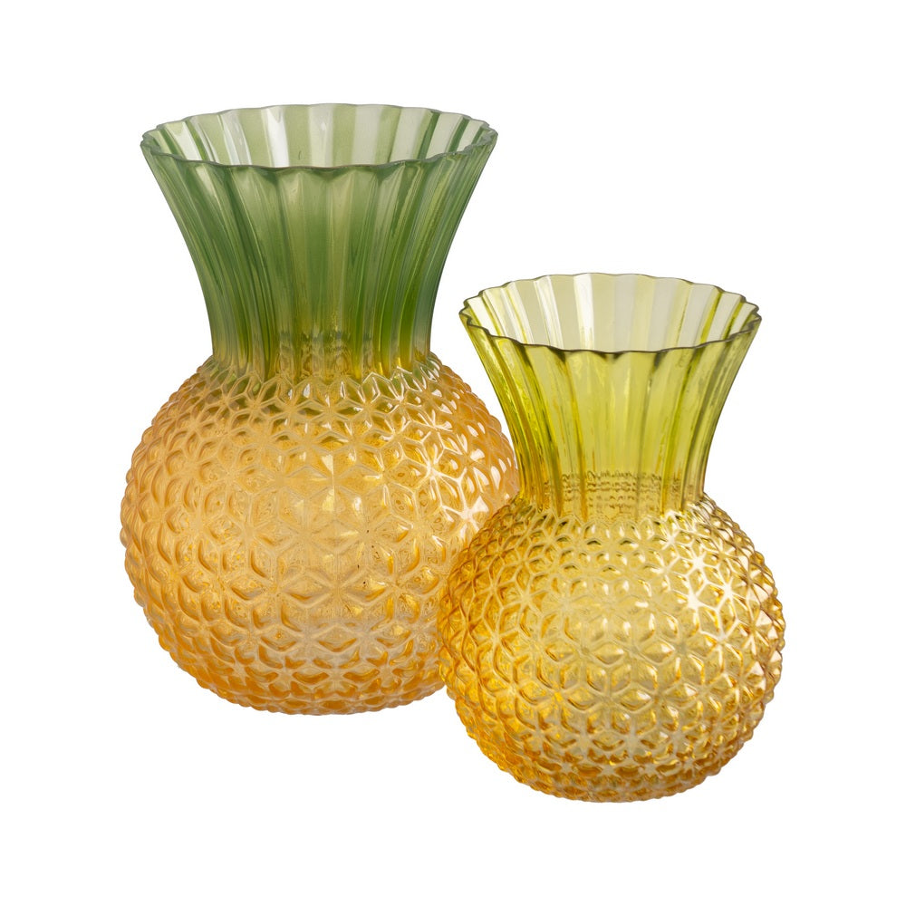 GREEN-YELLOW PINEAPPLE VASE GLASS 20 X 20 X 27.50 CM