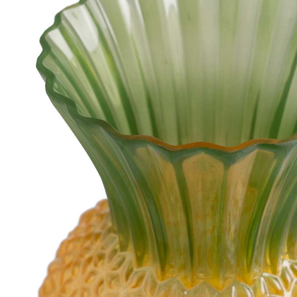 GREEN-YELLOW PINEAPPLE VASE GLASS 20 X 20 X 27.50 CM