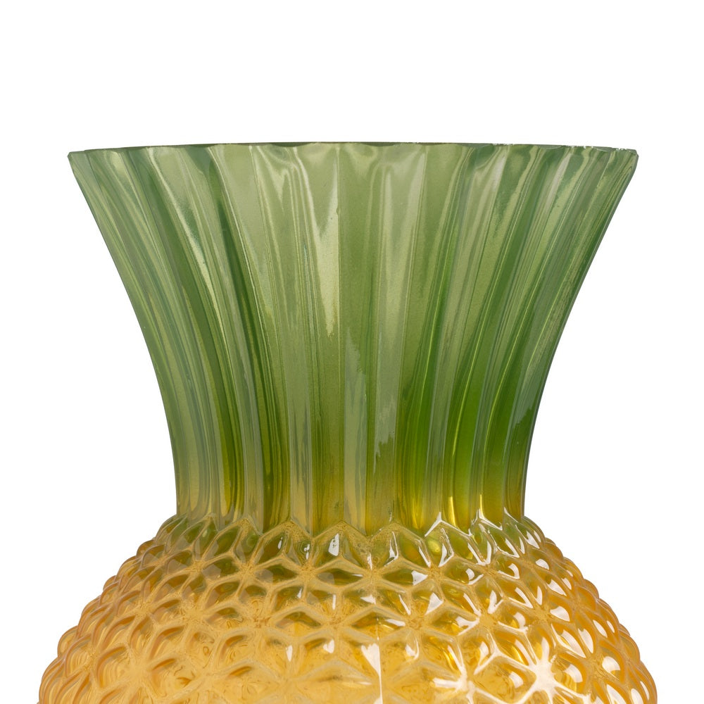 GREEN-YELLOW PINEAPPLE VASE GLASS 20 X 20 X 27.50 CM