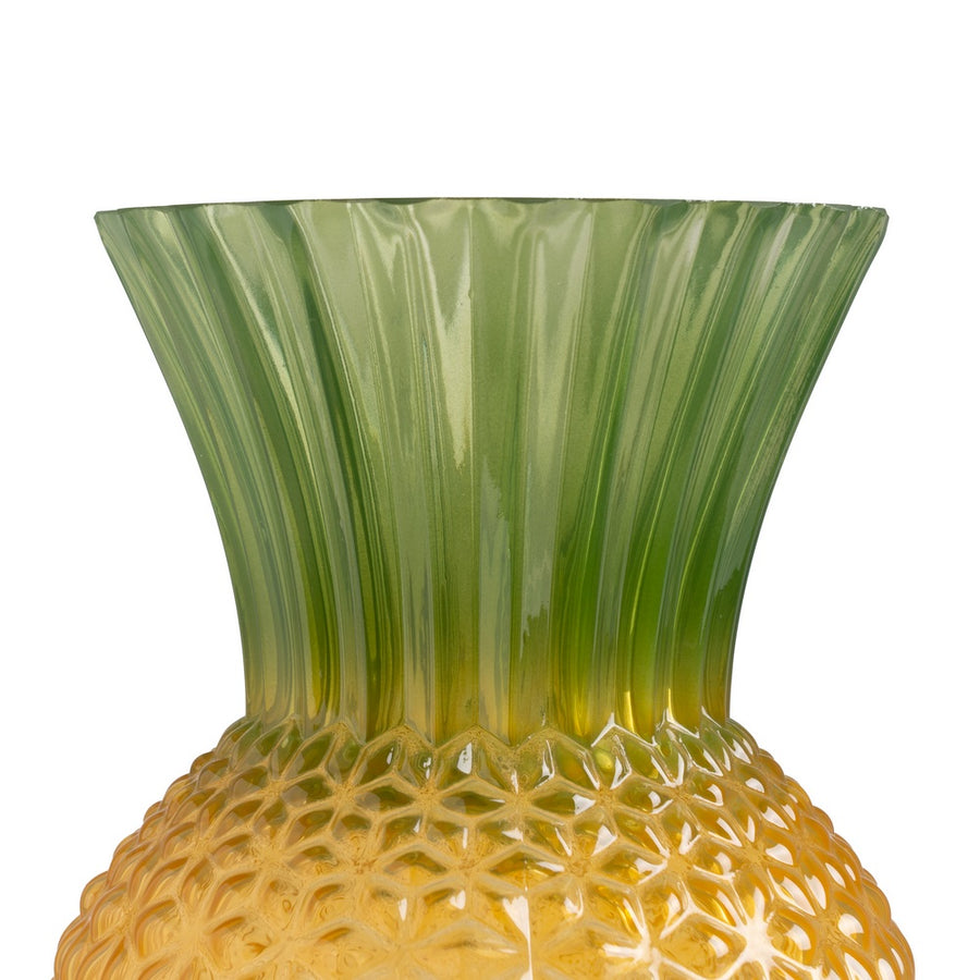 JARRÓN PIÑA VERDE-AMARILLO CRISTAL 20 X 20 X 27,50 CM